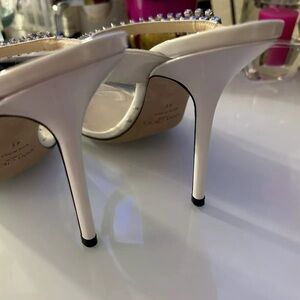 JIMMY CHOO Womens clear Bing 100 Stiletto Slip On Leather Heeled Mules Shoes 41